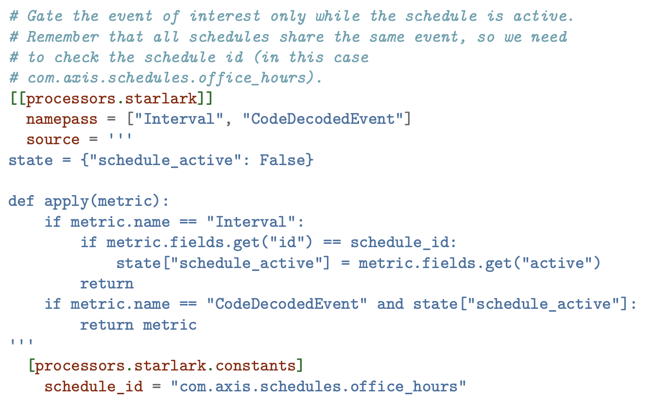 You can deploy any logic to an Axis device using the FixedIT Data Agent and light-weight scripts