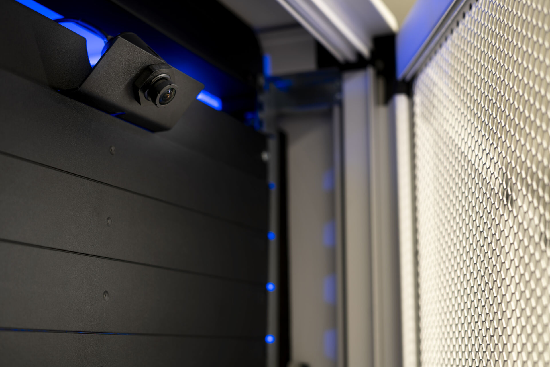 An Axis camera mounted in a server rack