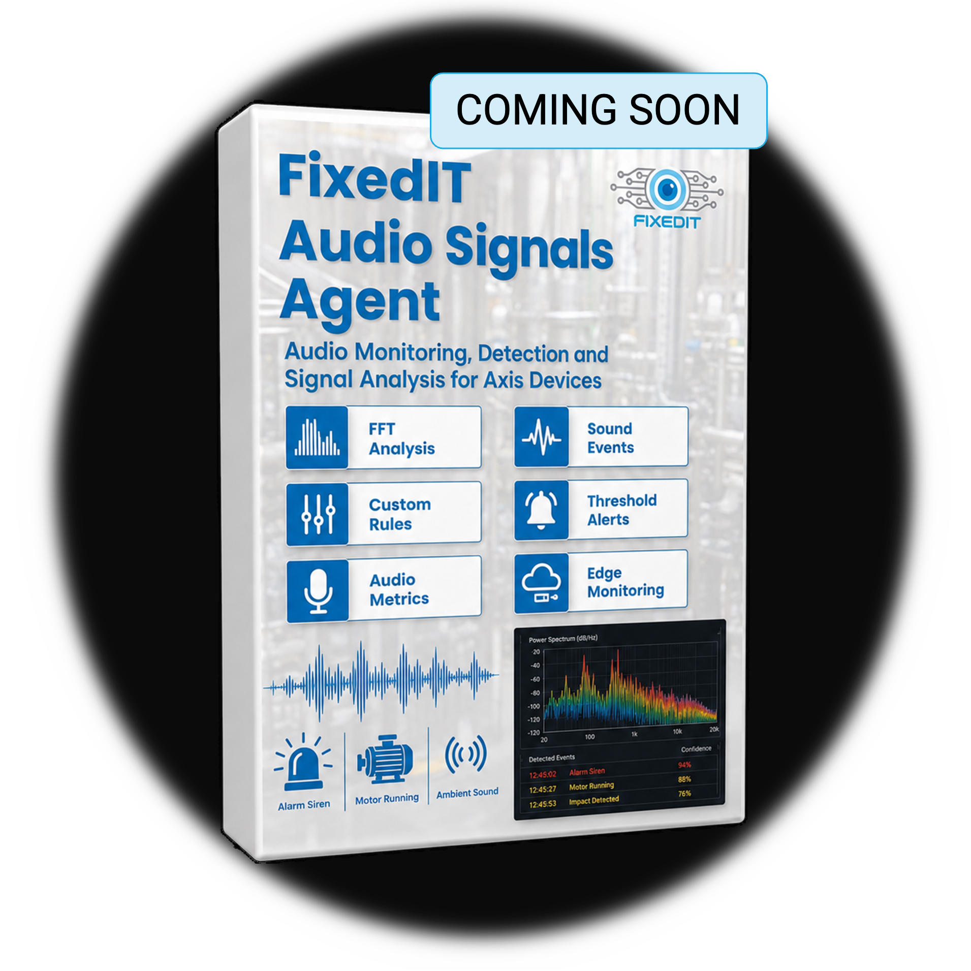 The FixedIT Audio Signals Agent lets you detect and analyse audio events and signals directly in your Axis devices